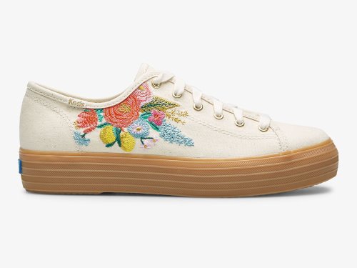 Dámské Platform Sneakers Keds Rifle Paper Co. Triple Kick Embossed Garden Party Bílé Viacfarebný | CZ-24314