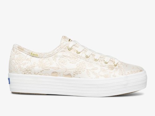 Dámské Platform Sneakers Keds Rifle Paper Co. Triple Kick Colette Jacquard Bílé | CZ-27491