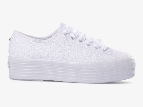 Dámské Platform Sneakers Keds Triple Up Sequins Bílé | CZ-31230