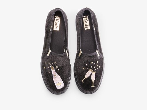 Dámské SlipOnTenisky Keds Double Decker Velvet Cheers Černé | CZ-43304