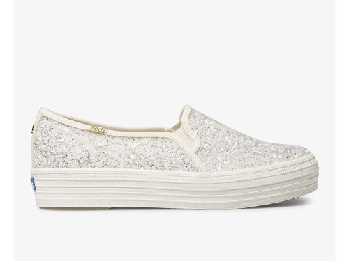 Dámské SlipOnTenisky Keds Kate Spade New York Triple Decker Glitter Krém | CZ-64549