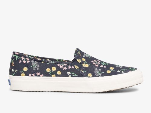 Dámské SlipOnTenisky Keds Rifle Paper Co. Double Decker Petite Fleurs Printed Indigo | CZ-05799