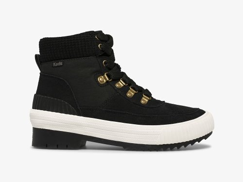 Dámské ŠněrovacíBoty Keds Fielder Boot Semišové/Nylon & Velvet w/ Thinsulate™ Černé | CZ-02060