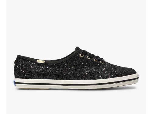 Dámské ŠněrovacíBoty Keds Kate Spade New York Champion Glitter Černé | CZ-32858