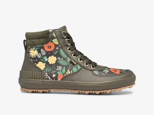 Dámské ŠněrovacíBoty Keds Rifle Paper Co. Scout Boot Vody-resistant Botanical Platene W/ Thinsulate™ Olivy Zelené | CZ-40682