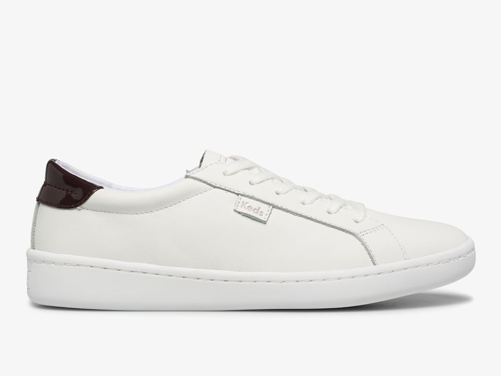 Dámské Kůže Sneakers Keds Ace Læder Bílé Vínové | CZ-40174