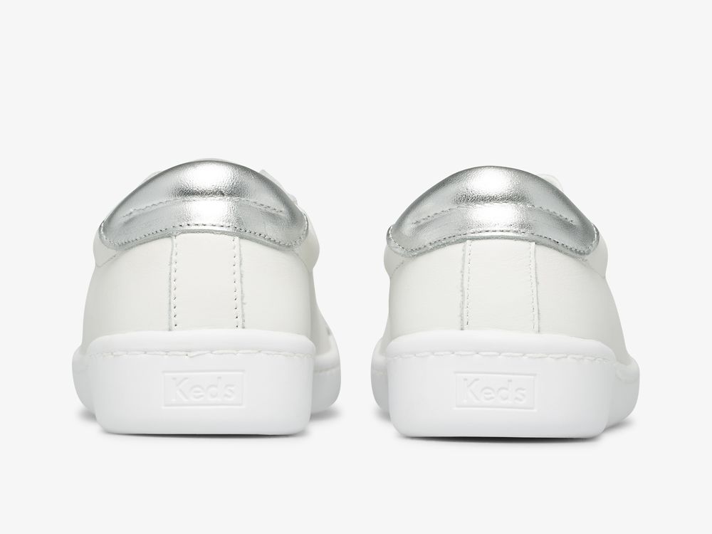 Dámské Kůže Sneakers Keds Ace Læder Bílé Stříbrné | CZ-85160