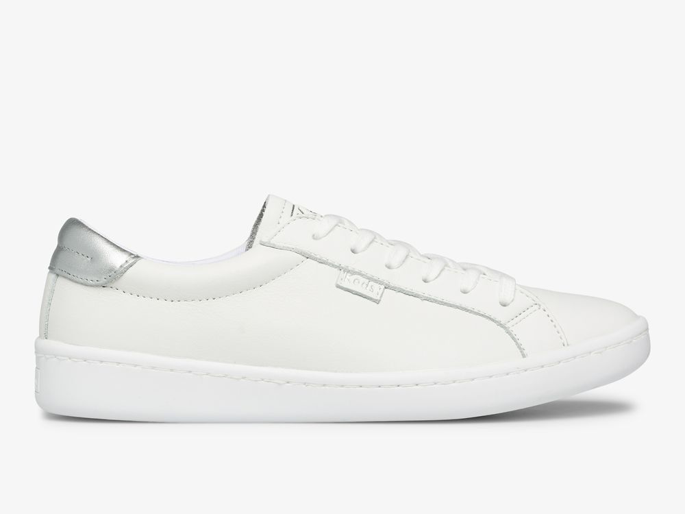 Dámské Kůže Sneakers Keds Ace Læder Bílé Stříbrné | CZ-85160