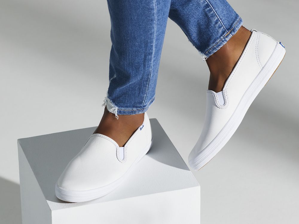 Dámské Kůže Sneakers Keds Champion Slip On Læder Bílé | CZ-71593