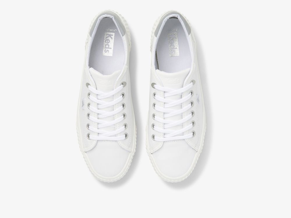 Dámské Kůže Sneakers Keds Demi TRX Læder Bílé Stříbrné | CZ-67963