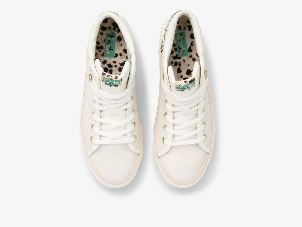 Dámské Kůže Sneakers Keds Demi TRX Mid Læder Krém Leopard | CZ-41900