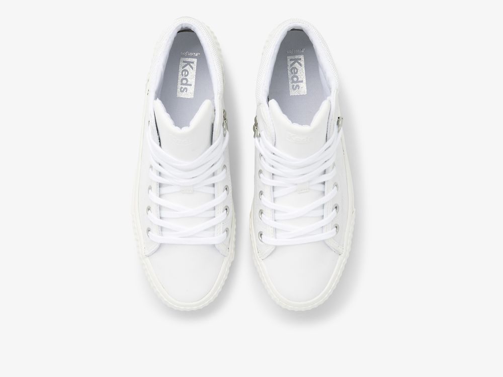 Dámské Kůže Sneakers Keds Demi TRX Mid Læder Bílé Stříbrné | CZ-98354