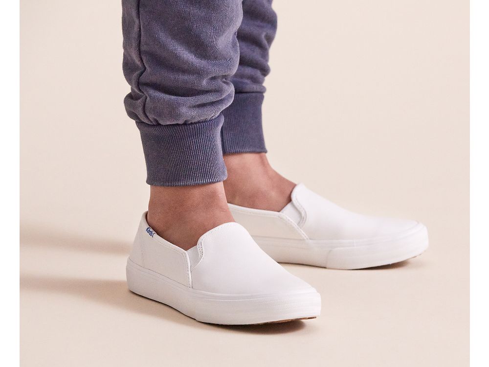 Dámské Kůže Sneakers Keds Double Decker Læder Bílé | CZ-36228