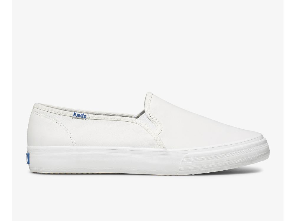 Dámské Kůže Sneakers Keds Double Decker Læder Bílé | CZ-36228