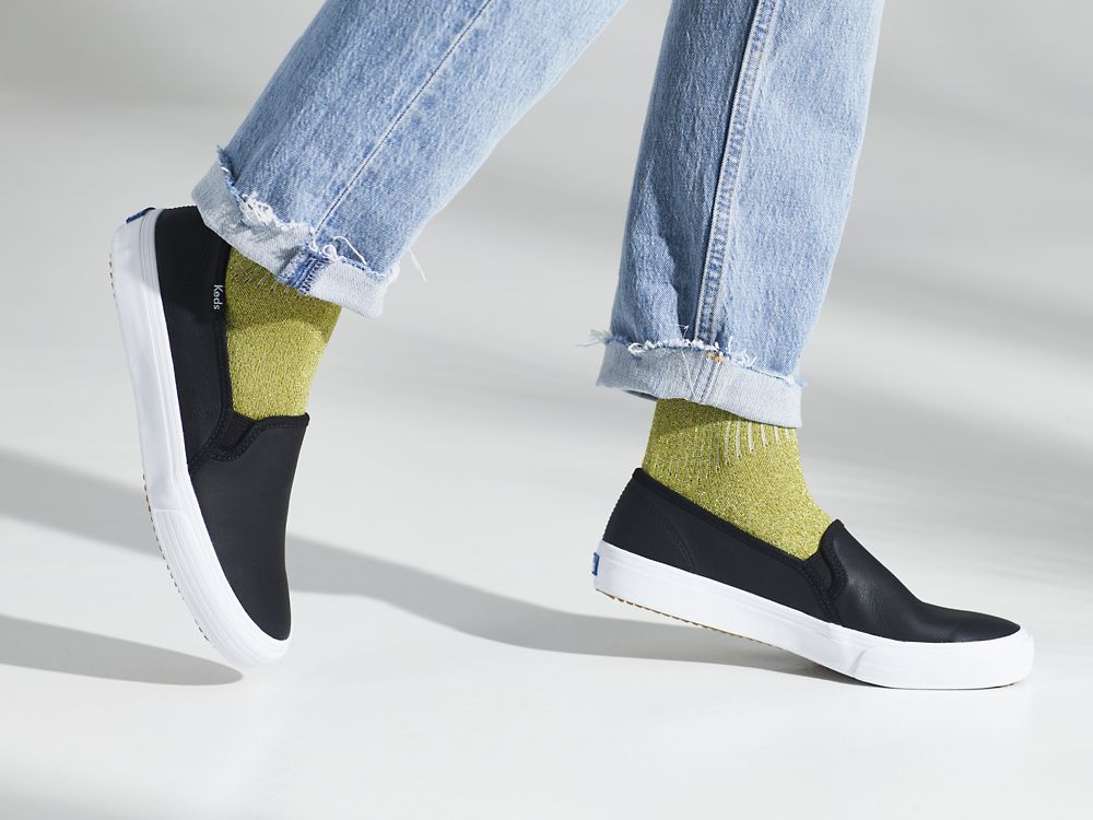 Dámské Kůže Sneakers Keds Double Decker Læder Černé | CZ-91498