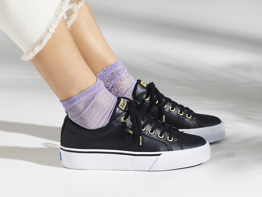 Dámské Kůže Sneakers Keds Jump Kick Duo Læder Černé | CZ-88140