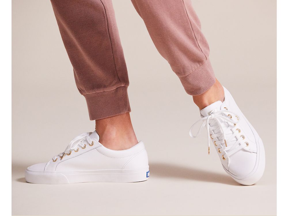 Dámské Kůže Sneakers Keds Jump Kick Læder Bílé Zlaté | CZ-42728