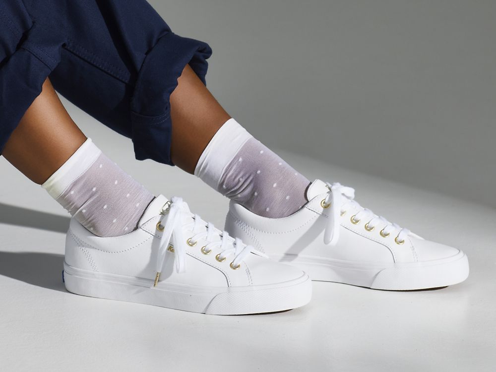 Dámské Kůže Sneakers Keds Jump Kick Læder Bílé Zlaté | CZ-42728