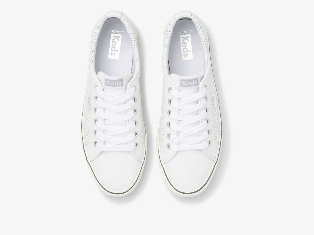 Dámské Kůže Sneakers Keds Jump Kick Perf Læder Bílé | CZ-40886