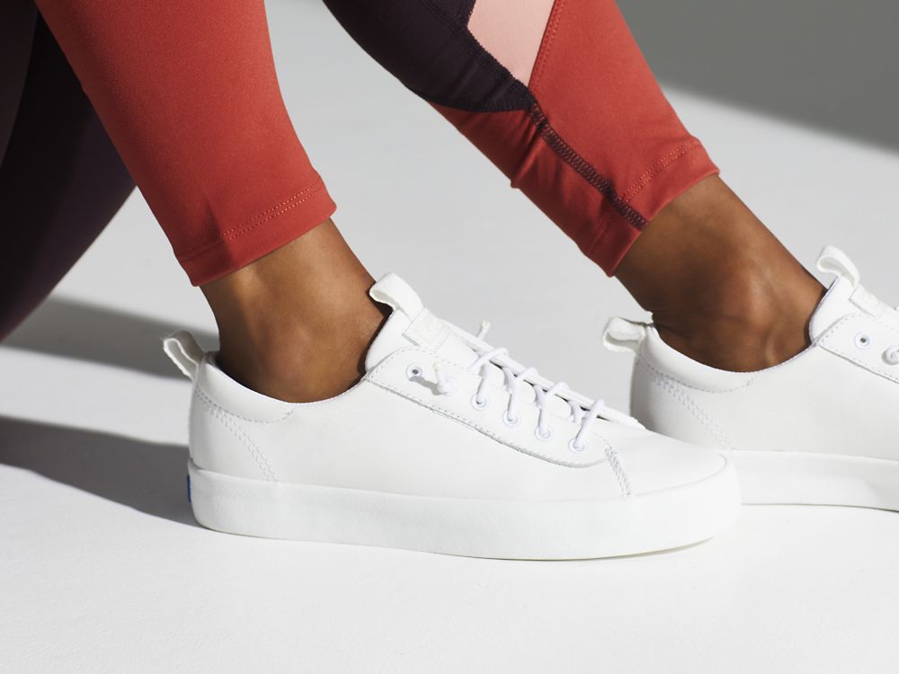 Dámské Kůže Sneakers Keds Kickback Læder Bílé | CZ-83431