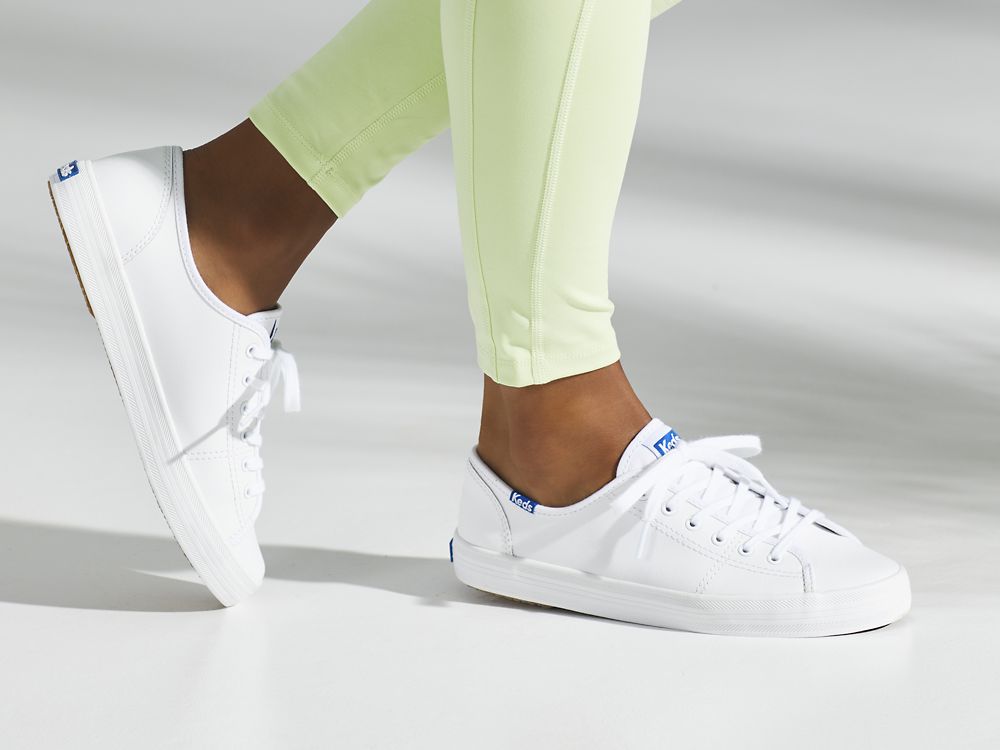 Dámské Kůže Sneakers Keds Kickstart Læder Bílé Blankyt | CZ-78308