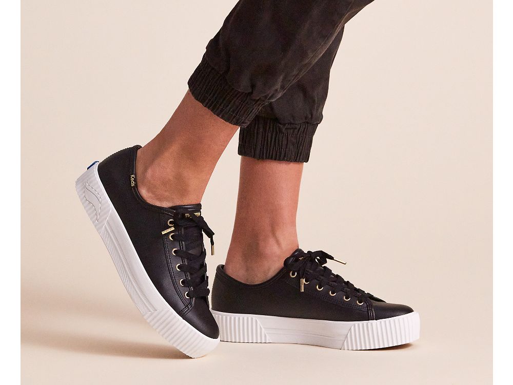 Dámské Kůže Sneakers Keds Triple Kick AMP Læder Černé | CZ-26297