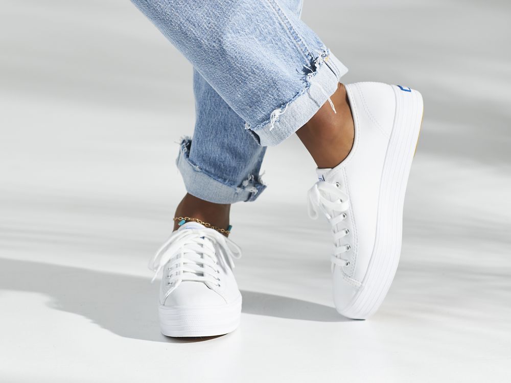 Dámské Kůže Sneakers Keds Triple Kick Læder Bílé | CZ-46399