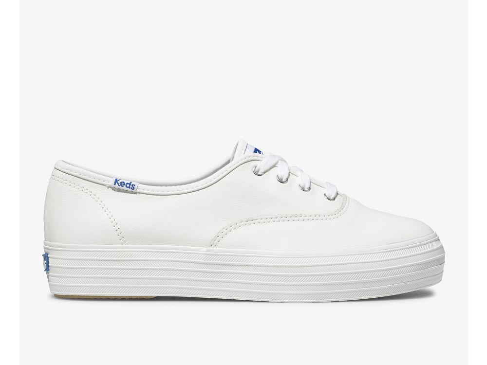 Dámské Kůže Sneakers Keds Triple Læder Bílé | CZ-20840