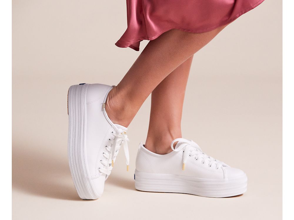 Dámské Kůže Sneakers Keds Triple Up Læder Bílé | CZ-85068