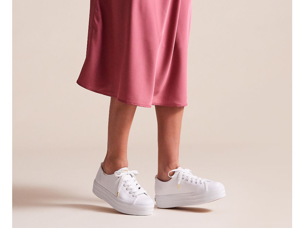 Dámské Kůže Sneakers Keds Triple Up Læder Bílé | CZ-85068