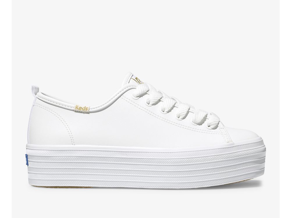 Dámské Kůže Sneakers Keds Triple Up Læder Bílé | CZ-85068