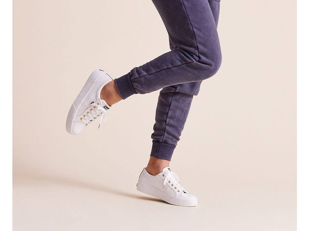 Dámské Platform Sneakers Keds Jump Kick Duo Læder Bílé | CZ-68450