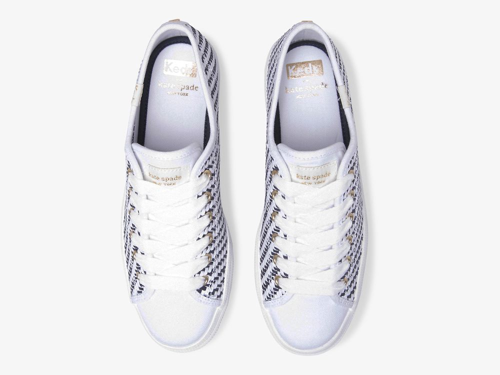 Dámské Platform Sneakers Keds Kate Spade New York Triple Up Woven Bílé Tmavě Blankyt | CZ-10512