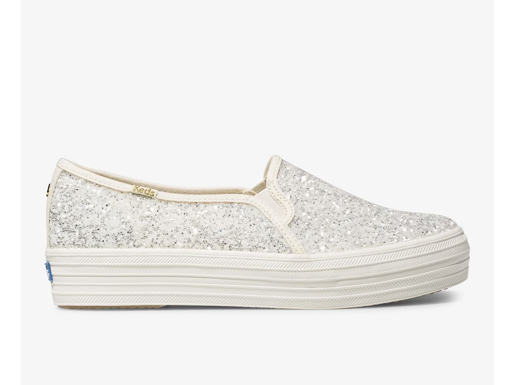 Dámské Platform Sneakers Keds Kate Spade New York Triple Decker Glitter Krém | CZ-75165