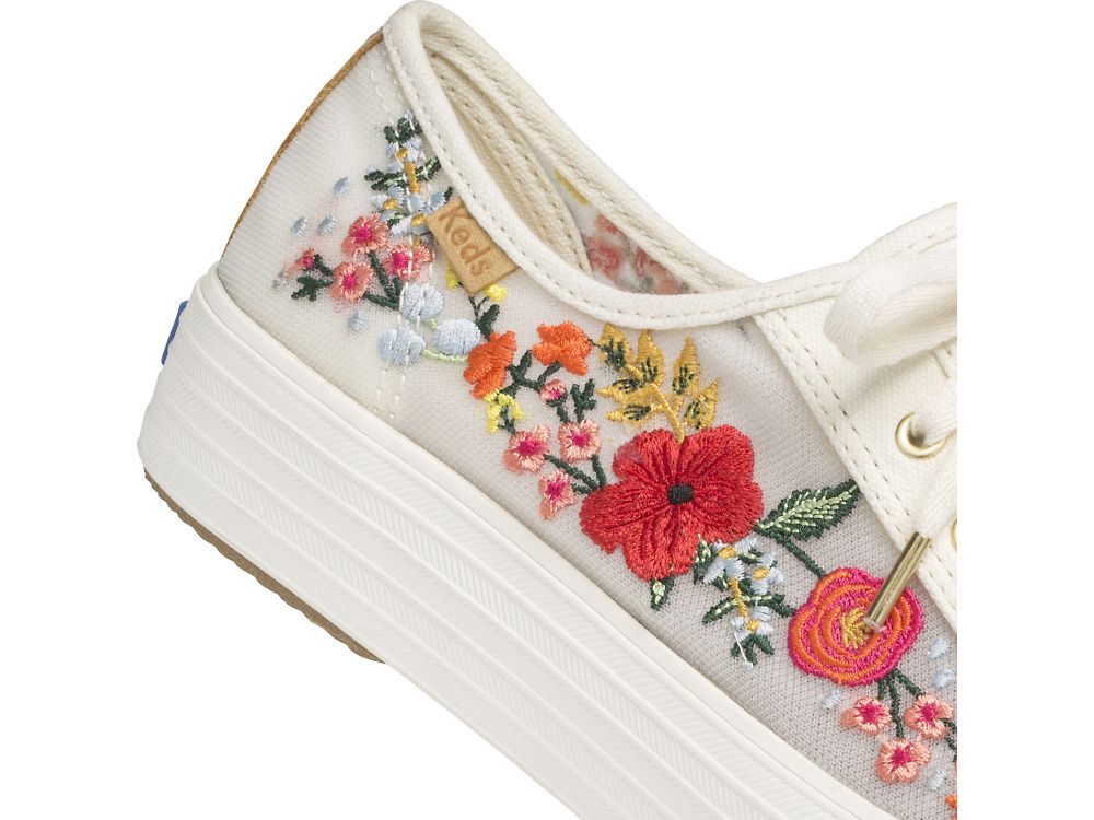 Dámské Platform Sneakers Keds Rifle Paper Co. Triple Kick Embroidered Mesh Bílé Viacfarebný | CZ-06218