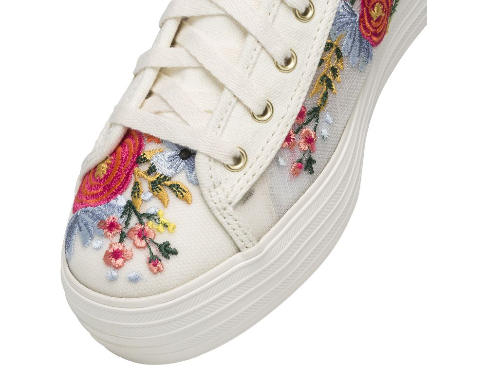 Dámské Platform Sneakers Keds Rifle Paper Co. Triple Kick Embroidered Mesh Bílé Viacfarebný | CZ-06218