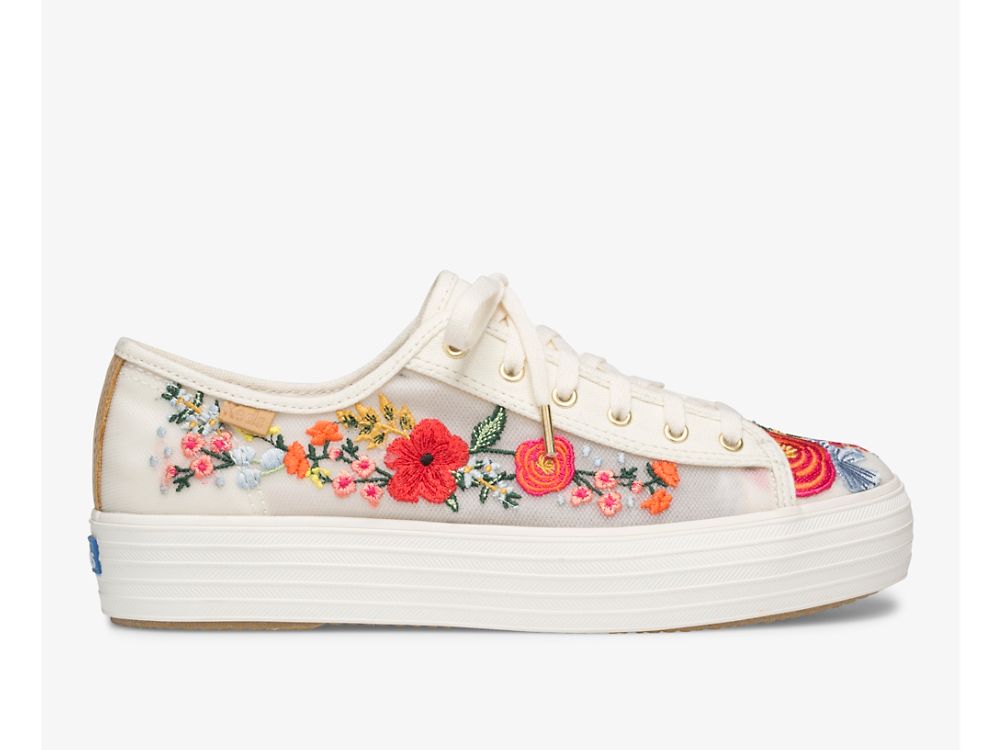 Dámské Platform Sneakers Keds Rifle Paper Co. Triple Kick Embroidered Mesh Bílé Viacfarebný | CZ-06218