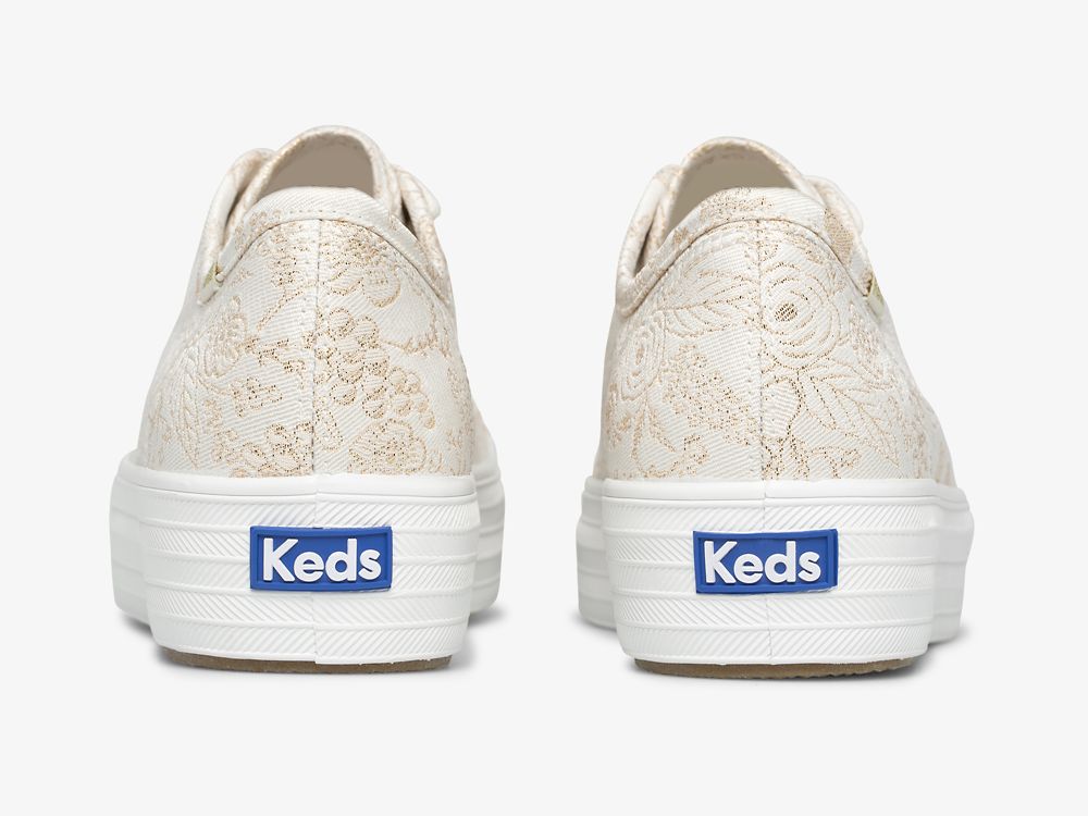 Dámské Platform Sneakers Keds Rifle Paper Co. Triple Kick Colette Jacquard Bílé | CZ-27491