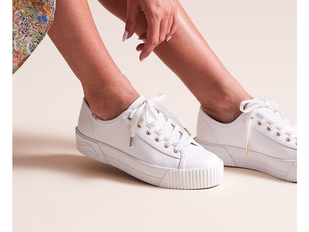 Dámské Platform Sneakers Keds Triple Kick AMP Læder Bílé | CZ-74638