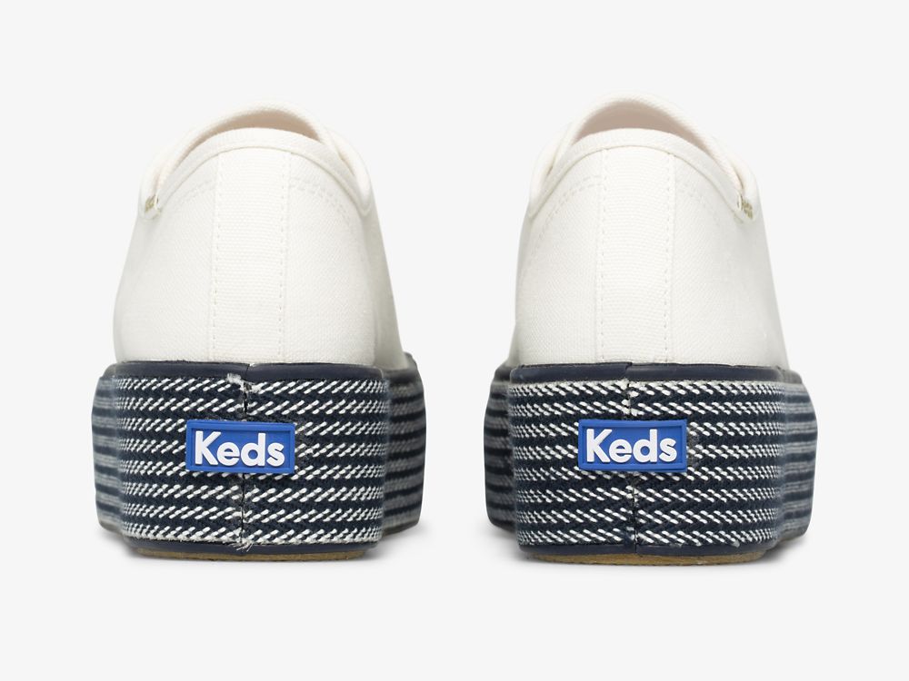 Dámské Platform Sneakers Keds Triple Up Webbing Platene Bílé Tmavě Blankyt | CZ-14774