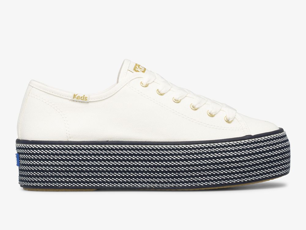 Dámské Platform Sneakers Keds Triple Up Webbing Platene Bílé Tmavě Blankyt | CZ-14774