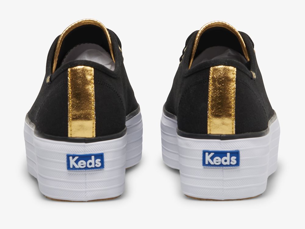 Dámské Platform Sneakers Keds Triple Up Platene Černé Zlaté | CZ-24417