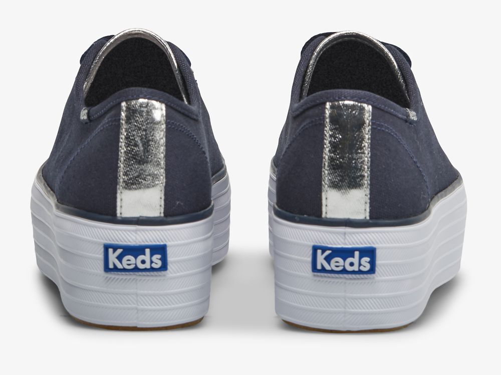 Dámské Platform Sneakers Keds Triple Up Platene Tmavě Blankyt Stříbrné | CZ-81850