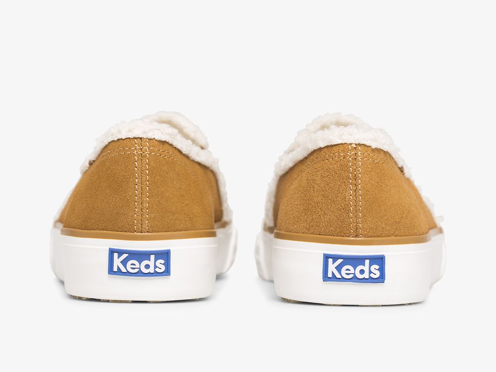 Dámské SlipOnTenisky Keds Double Decker Semišové Faux Shearling Hnědé | CZ-16795