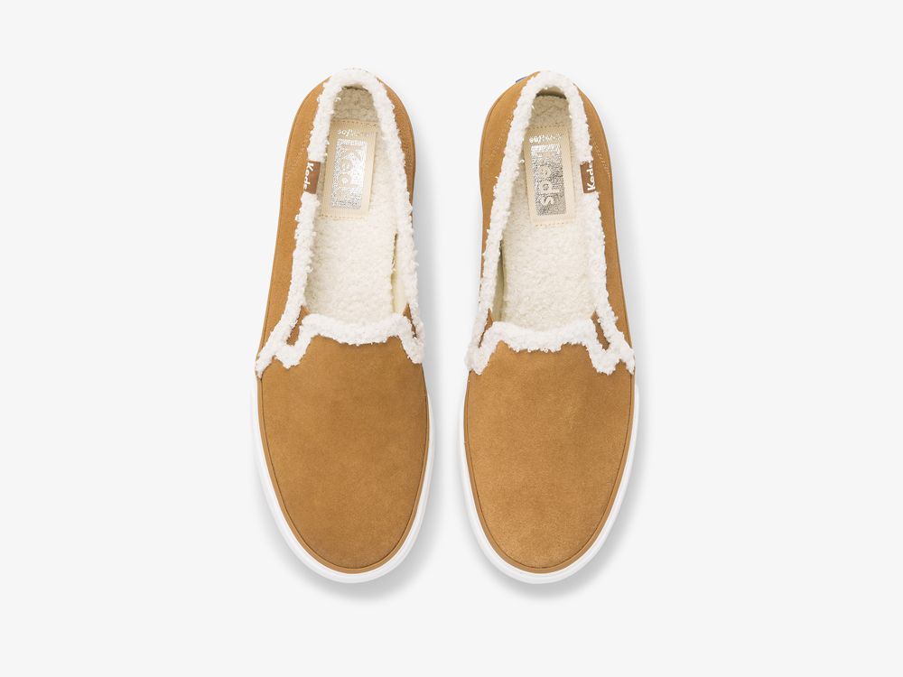 Dámské SlipOnTenisky Keds Double Decker Semišové Faux Shearling Hnědé | CZ-16795