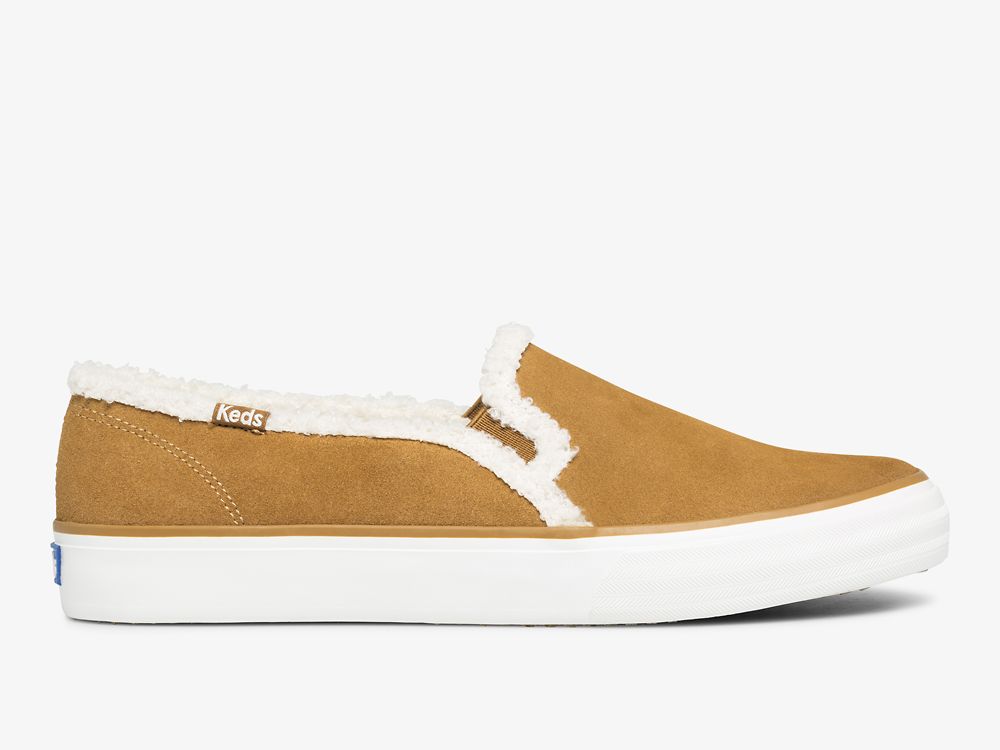 Dámské SlipOnTenisky Keds Double Decker Semišové Faux Shearling Hnědé | CZ-16795