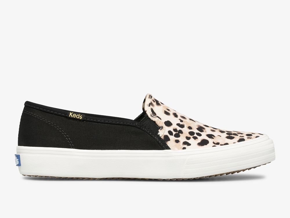 Dámské SlipOnTenisky Keds Double Decker Leopard Platene Černé | CZ-32980