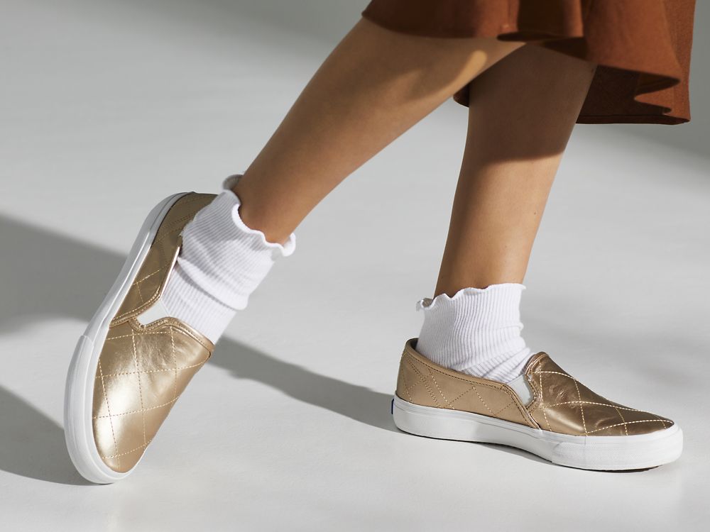 Dámské SlipOnTenisky Keds Double Decker Prošívaný Metallic Zlaté | CZ-57756