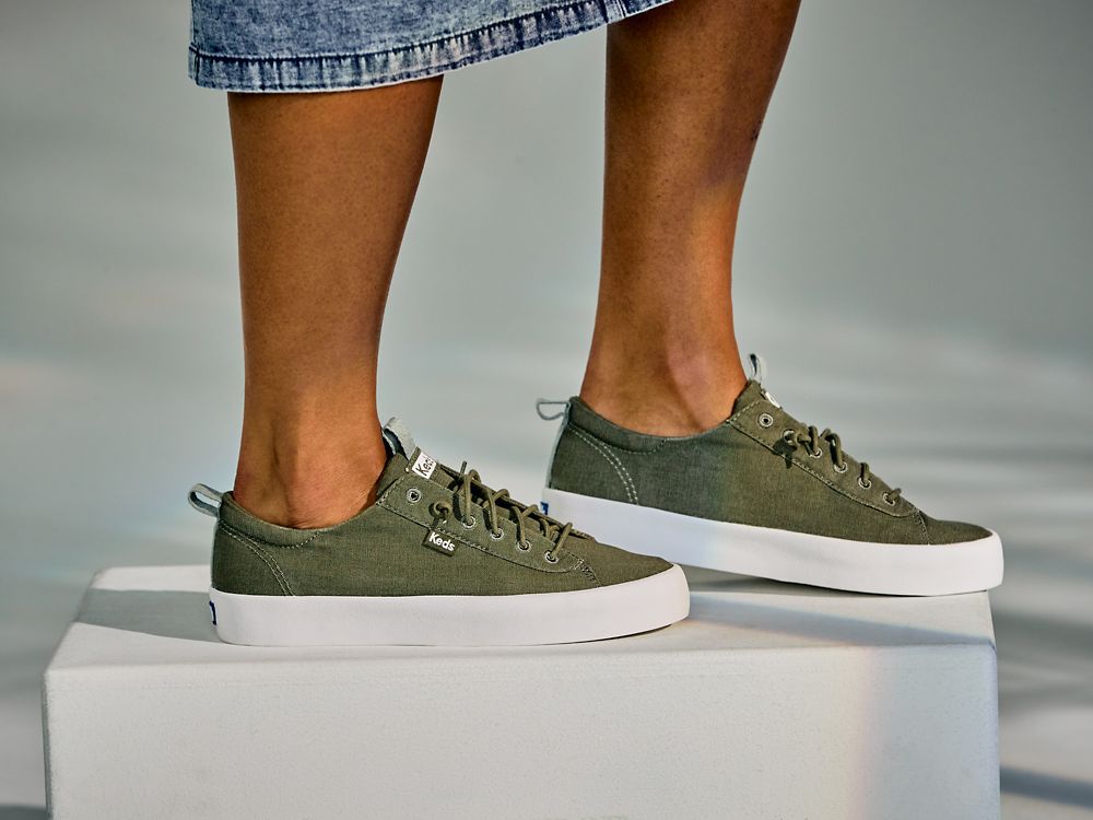 Dámské SlipOnTenisky Keds Kickback Washable Feat. Organic Bavlněné Olivy Zelené | CZ-06561