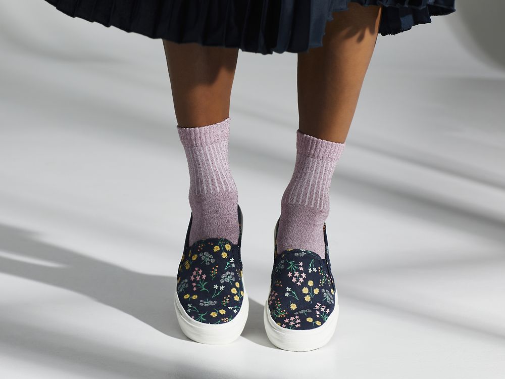 Dámské SlipOnTenisky Keds Rifle Paper Co. Double Decker Petite Fleurs Printed Indigo | CZ-05799